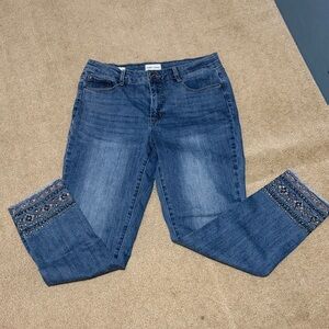 Tribal Blue Cropped Jeans with Embellished Hem